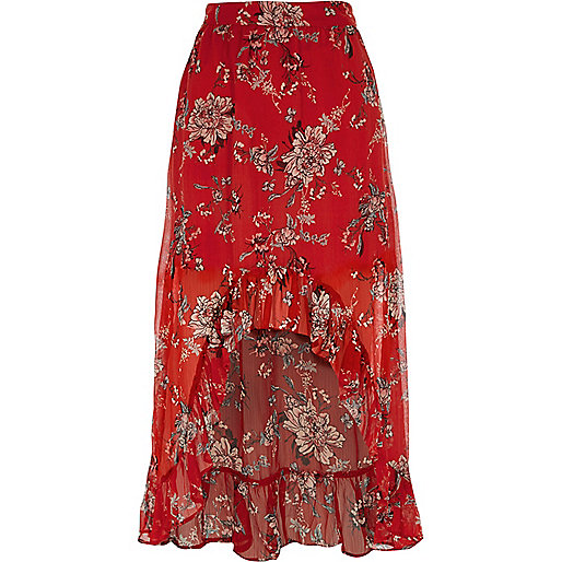 jacques-vertuk Red floral high-low maxi skirt 702974 women Skirts