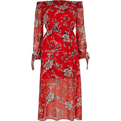 jacques-vertuk Red floral print bardot maxi dress 693424 women Dresses