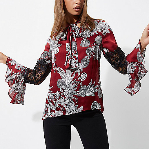 river island mens boat shoes,jacques-vertuk Online Bestellen Red floral print lace insert blouse Blouses Tops women