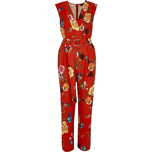 jacques-vertuk Red floral print sleeveless tailored jumpsuit 709810 women Playsuits / Jumpsuits Jumpsuits