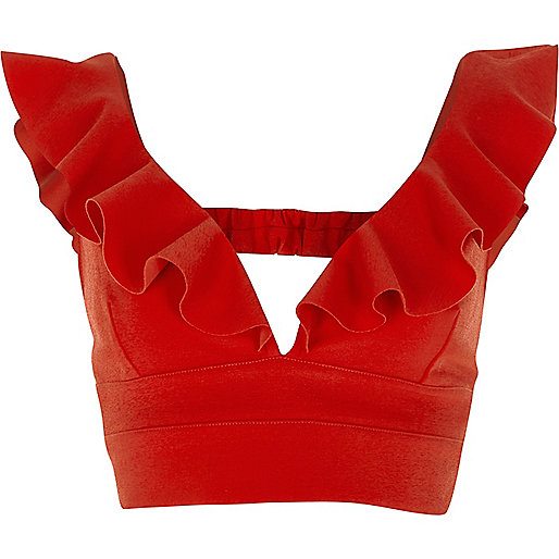 jacques-vertuk Red frill front plunge bralette 709464 women Tops Crop Tops / Bralets