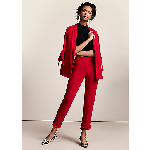 river island cargos,jacques-vertuk Shop Red frill hem cropped straight leg pants women 708259