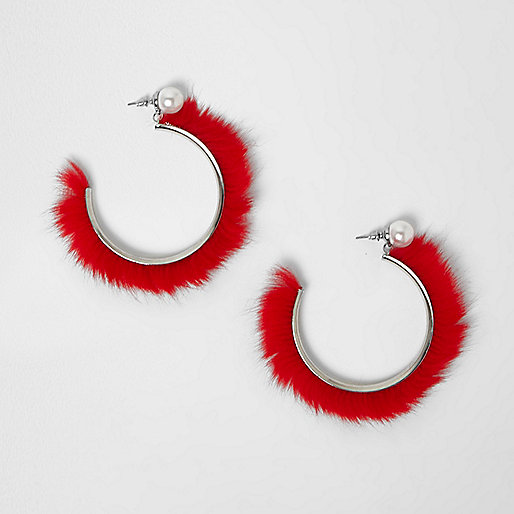 jacques-vertuk Red fur and faux pearl hoop earrings 709720 women Jewellery Earrings