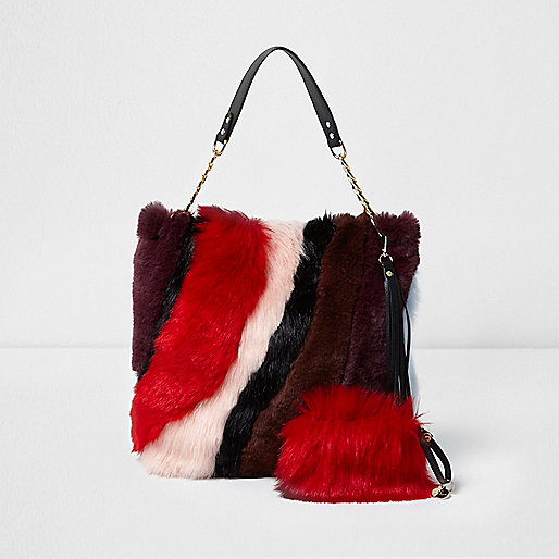 jacques-vertuk Red fur slouch chain bag 705678 women Bags / Purses Shoulder Bags