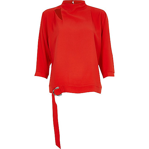 jacques-vertuk Red high neck D-ring hem top 708261 women Tops Blouses