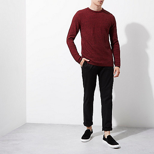 river island red bag,jacques-vertuk Stores Red knit crew neck slim fit sweater men 301636