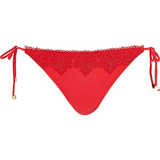 river island st davids,jacques-vertuk London Red lace back longline triangle bikini top women 704397