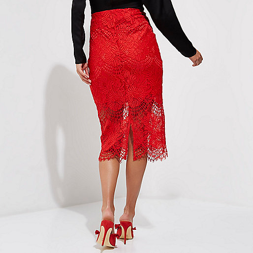 river island uk mens sale,Sale Tops jacques-vertuk Red lace scallop hem pencil skirt Midi Skirts Skirts women