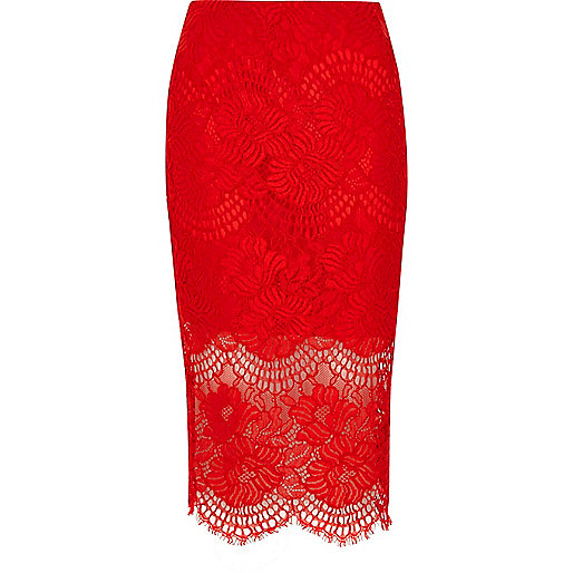 river island uk mens sale,Sale Tops jacques-vertuk Red lace scallop hem pencil skirt Midi Skirts Skirts women