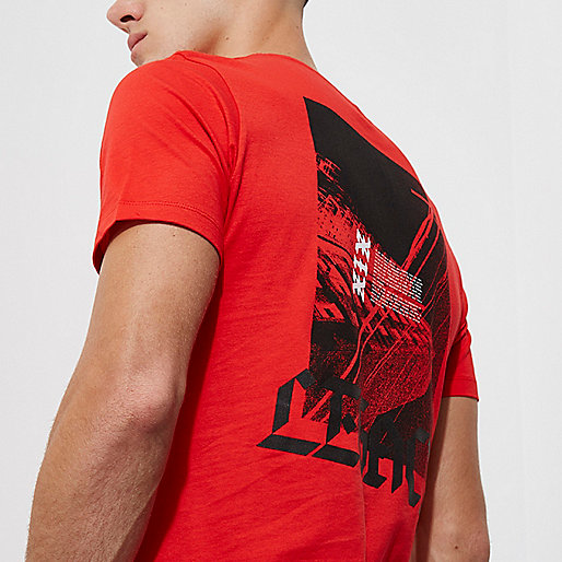 river island 10 sale,jacques-vertuk Men Uk Red 'legacy' print slim fit T-shirt T-shirts T-Shirts / Tanks men