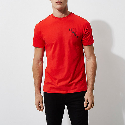 river island 10 sale,jacques-vertuk Men Uk Red 'legacy' print slim fit T-shirt T-shirts T-Shirts / Tanks men