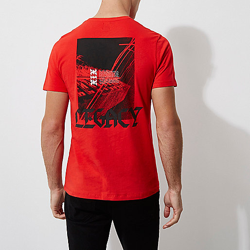 river island 10 sale,jacques-vertuk Men Uk Red 'legacy' print slim fit T-shirt T-shirts T-Shirts / Tanks men