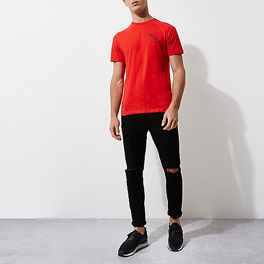 river island 10 sale,jacques-vertuk Men Uk Red 'legacy' print slim fit T-shirt T-shirts T-Shirts / Tanks men