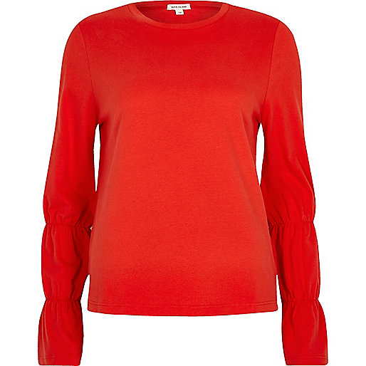 jacques-vertuk Red long elasticated sleeve T-shirt 705844 women Tops T-Shirts & Vests Plain T-Shirts / Vests