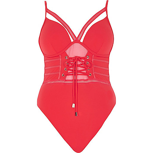 river island low heels,Riv3R Island Red mesh corset front plunge swimsuit Swimsuits Swimwear / Beachwear women