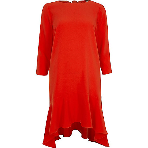 jacques-vertuk Red peplum hem long sleeve swing dress 710866 women Dresses Swing Dresses