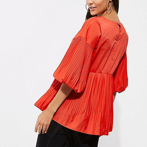 river island checked shirt,jacques-vertuk UK Red pleated V neck puff sleeve top women 705352