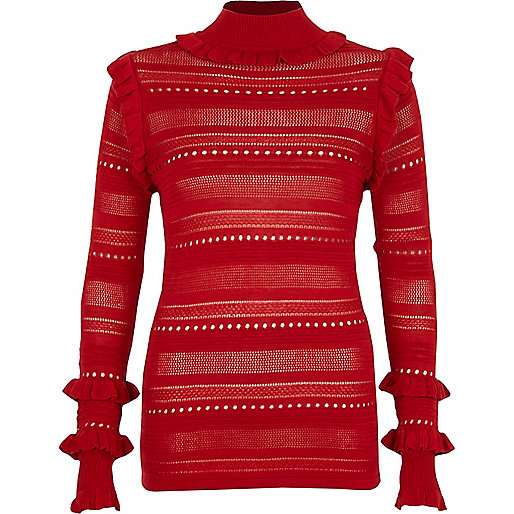 jacques-vertuk Red pointelle knit turtle neck sweater 705304 women Knitwear Jumpers