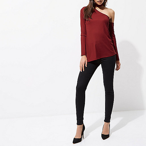 river island grey coat,jacques-vertuk London Red rib one shoulder choker top women 707353