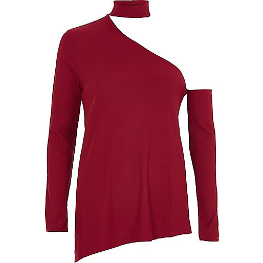 river island grey coat,jacques-vertuk London Red rib one shoulder choker top women 707353