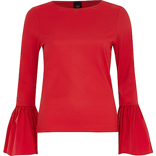 river island city centre,jacques-vertuk UK Sale Red ribbed flared poplin cuff top women 707571