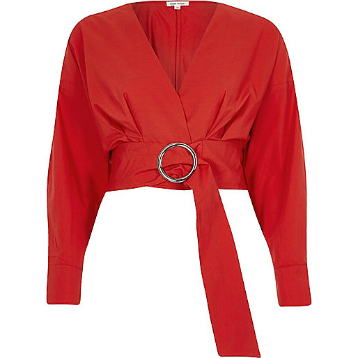 jacques-vertuk Red ring belt long sleeve crop top 707575 women Tops