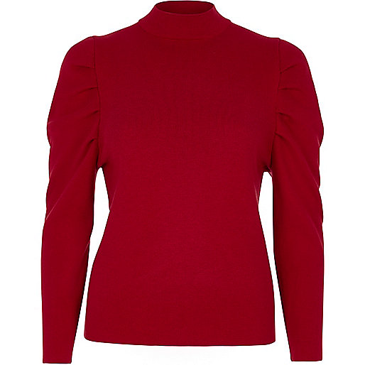 jacques-vertuk Red ruched shoulder turtle neck knitted top 708052 women Knitwear Jumpers