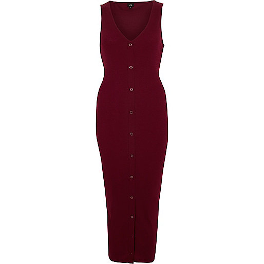 jacques-vertuk Red sleeveless ribbed button-up maxi dress 708046 women Dresses Bodycon Dresses