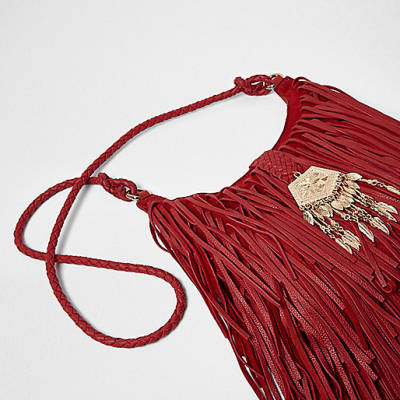 jacques-vertuk Red suede fringed cross body bag 704635 women Bags / Purses Cross Body Bags