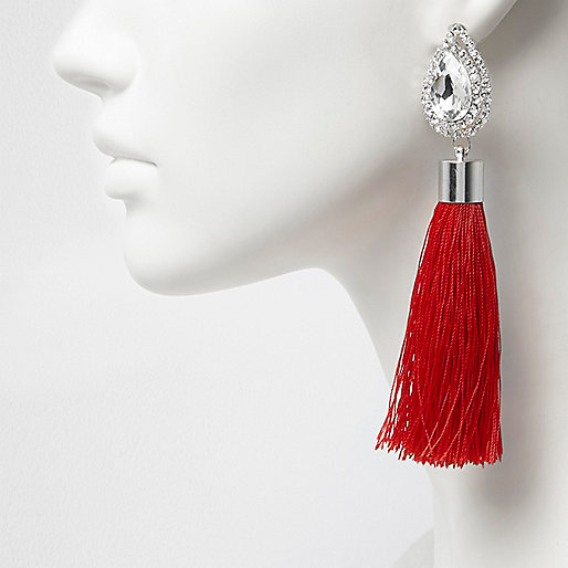 river island pink bandeau dress,4Iver Island Red teardrop tassel drop earrings Earrings Jewelry women