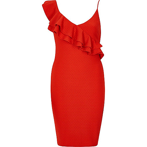 river island mens clothes sale,jacques-vertuk UK Red textured frill shoulder bodycon dress women 703330