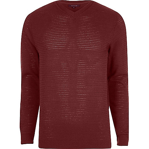 jacques-vertuk Red textured knit V neck slim fit sweater 300919 men Jumpers / Cardigans Jumpers