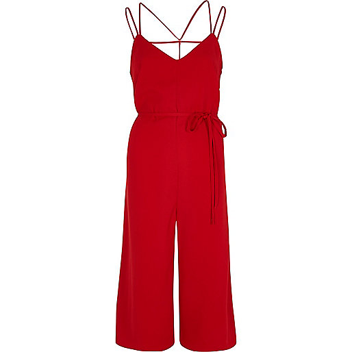 jacques-vertuk Red tie waist strappy back culotte jumpsuit 707875 women Playsuits / Jumpsuits Jumpsuits