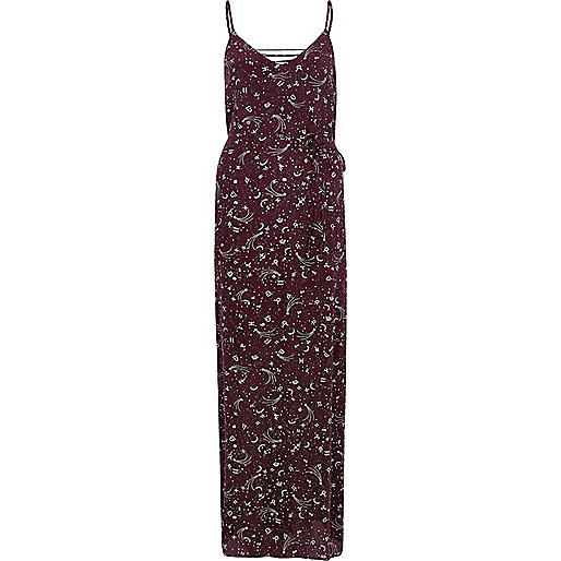 jacques-vertuk Red zodiac print tie up cami maxi dress 702905 women Holiday Shop