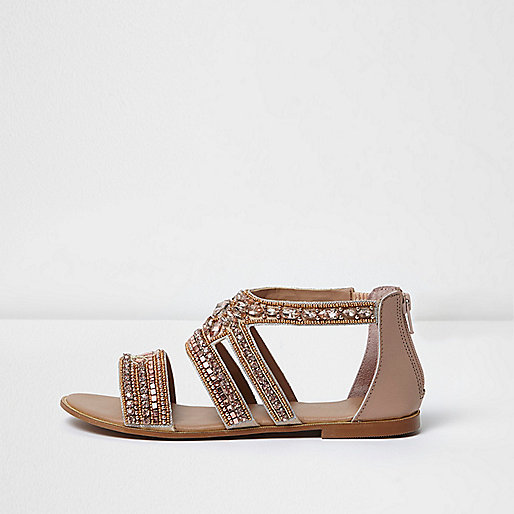 river island mens summer shoes,jacques-vertuk Gold Dress Rose gold embellished multi strap sandals Shoes / Boots Sale women