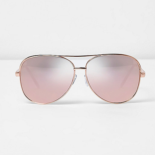 river island 13 16,jacques-vertuk London Rose gold tone aviator pink mirror sunglasses women 703627