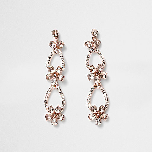 jacques-vertuk Rose gold tone pave flower dangle earrings 704703 women Jewellery Earrings