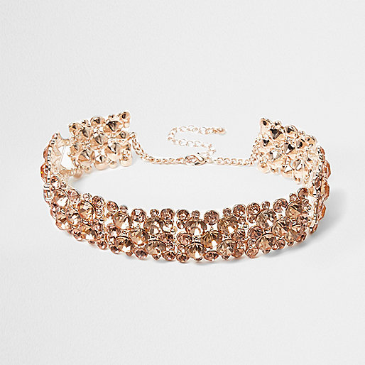 river island slouch,jacques-vertuk Uk Jeans Rose gold tone rhinestone chain choker Chokers Jewelry women