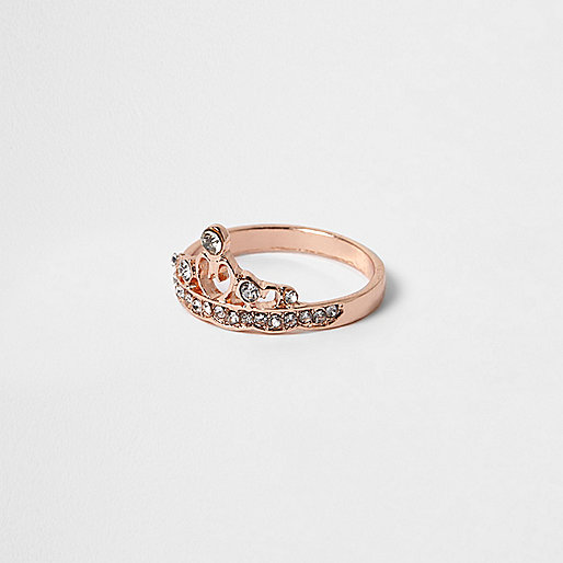 jacques-vertuk Rose gold tone rhinestone crown ring 704365 women Jewellery Rings