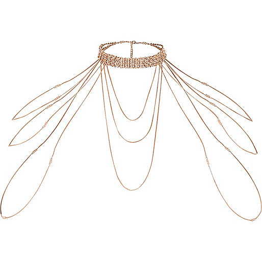 jacques-vertuk Rose gold tone rhinestone draped choker harness 702922 women RI Limited Edition