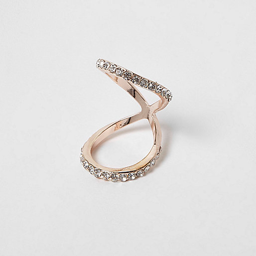 jacques-vertuk Rose gold tone rhinestone encusted knuckle ring 708325 women Jewellery Rings