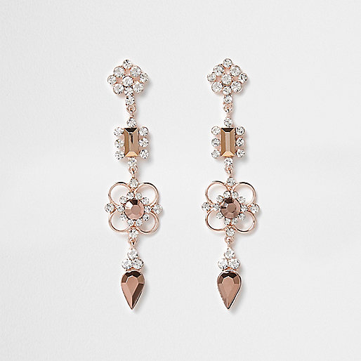 river island rose gold sandals,jacques-vertuk Outlet Rose gold tone rhinestone flower drop earrings women 705765