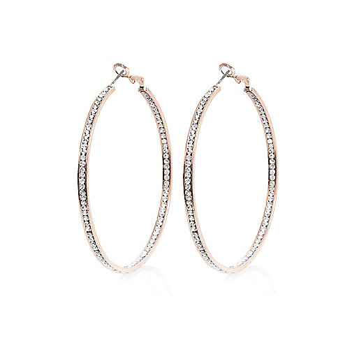 jacques-vertuk Rose gold tone rhinestone hoop earrings 688875 women Jewellery Earrings