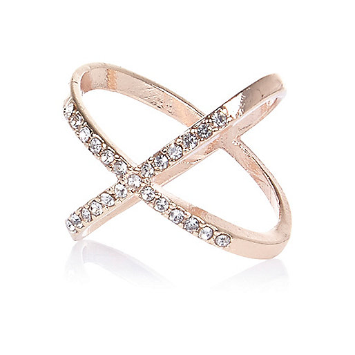 jacques-vertuk Rose gold tone rhinestone kiss ring 689725 women Jewellery Rings