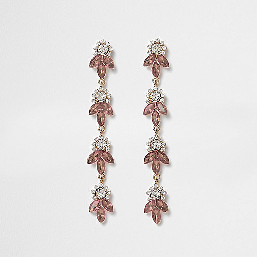 teddy jacket river island,jacques-vertuk Womens Clothes Sale Rose gold tone rhinestone leaf drop earrings Earrings Jewelry women