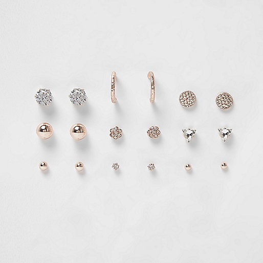 river island white clutch,jacques-vertuk Shop Sale Rose gold tone rhinestone stud earrings pack Earrings Jewelry women