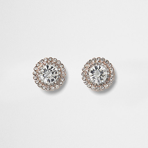 jacques-vertuk Rose gold tone round rhinestone stud earrings 703999 women Jewellery Earrings