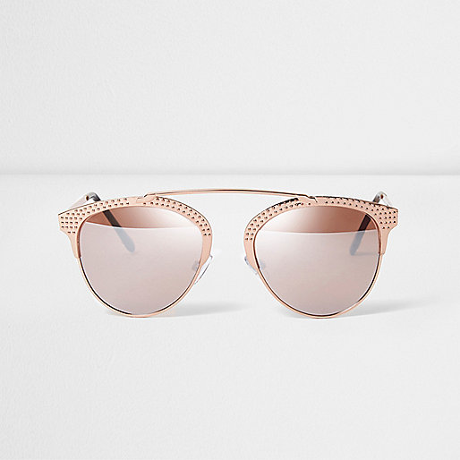 patent boots river island,jacques-vertuk Stores Rose gold tone studded brow bar sunglasses women 703015