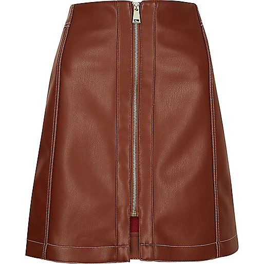 jacques-vertuk Rust brown leather look skirt 680124 women Skirts