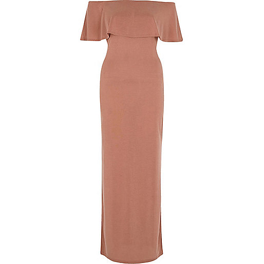 jacques-vertuk Rust frill bardot split skirt maxi dress 701630 women Dresses